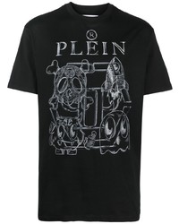 schwarzes bedrucktes T-Shirt mit einem Rundhalsausschnitt von Philipp Plein