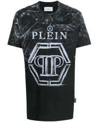 schwarzes bedrucktes T-Shirt mit einem Rundhalsausschnitt von Philipp Plein