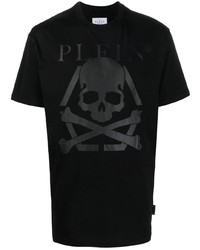 schwarzes bedrucktes T-Shirt mit einem Rundhalsausschnitt von Philipp Plein