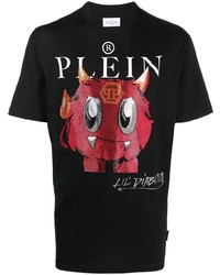 schwarzes bedrucktes T-Shirt mit einem Rundhalsausschnitt von Philipp Plein