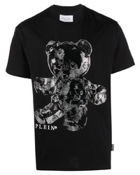 schwarzes bedrucktes T-Shirt mit einem Rundhalsausschnitt von Philipp Plein