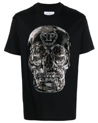 schwarzes bedrucktes T-Shirt mit einem Rundhalsausschnitt von Philipp Plein