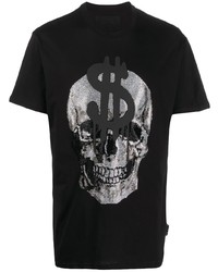 schwarzes bedrucktes T-Shirt mit einem Rundhalsausschnitt von Philipp Plein