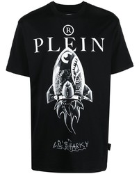 schwarzes bedrucktes T-Shirt mit einem Rundhalsausschnitt von Philipp Plein