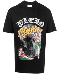 schwarzes bedrucktes T-Shirt mit einem Rundhalsausschnitt von Philipp Plein