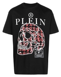 schwarzes bedrucktes T-Shirt mit einem Rundhalsausschnitt von Philipp Plein