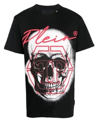 schwarzes bedrucktes T-Shirt mit einem Rundhalsausschnitt von Philipp Plein