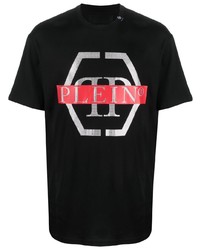 schwarzes bedrucktes T-Shirt mit einem Rundhalsausschnitt von Philipp Plein