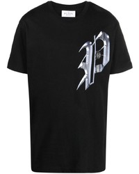 schwarzes bedrucktes T-Shirt mit einem Rundhalsausschnitt von Philipp Plein