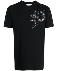 schwarzes bedrucktes T-Shirt mit einem Rundhalsausschnitt von Philipp Plein