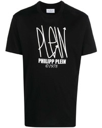 schwarzes bedrucktes T-Shirt mit einem Rundhalsausschnitt von Philipp Plein