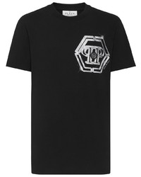 schwarzes bedrucktes T-Shirt mit einem Rundhalsausschnitt von Philipp Plein