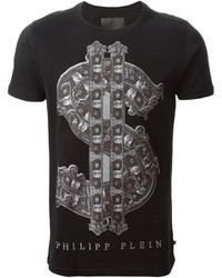 schwarzes bedrucktes T-Shirt mit einem Rundhalsausschnitt von Philipp Plein