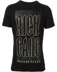 schwarzes bedrucktes T-Shirt mit einem Rundhalsausschnitt von Philipp Plein