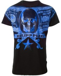 schwarzes bedrucktes T-Shirt mit einem Rundhalsausschnitt von Philipp Plein