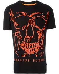 schwarzes bedrucktes T-Shirt mit einem Rundhalsausschnitt von Philipp Plein