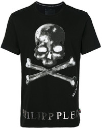 schwarzes bedrucktes T-Shirt mit einem Rundhalsausschnitt von Philipp Plein