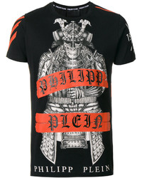 schwarzes bedrucktes T-Shirt mit einem Rundhalsausschnitt von Philipp Plein