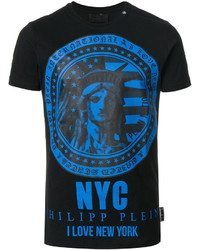 schwarzes bedrucktes T-Shirt mit einem Rundhalsausschnitt von Philipp Plein