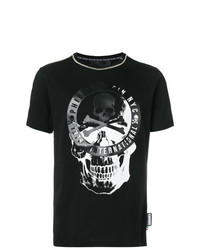 schwarzes bedrucktes T-Shirt mit einem Rundhalsausschnitt von Philipp Plein