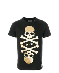 schwarzes bedrucktes T-Shirt mit einem Rundhalsausschnitt von Philipp Plein