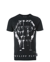 schwarzes bedrucktes T-Shirt mit einem Rundhalsausschnitt von Philipp Plein