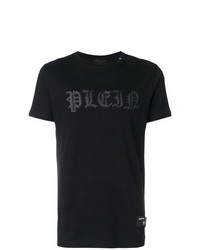 schwarzes bedrucktes T-Shirt mit einem Rundhalsausschnitt von Philipp Plein