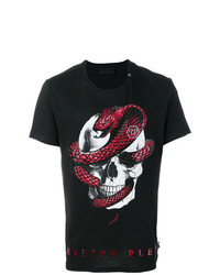 schwarzes bedrucktes T-Shirt mit einem Rundhalsausschnitt von Philipp Plein