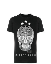 schwarzes bedrucktes T-Shirt mit einem Rundhalsausschnitt von Philipp Plein