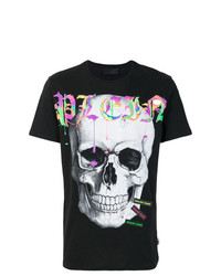 schwarzes bedrucktes T-Shirt mit einem Rundhalsausschnitt von Philipp Plein