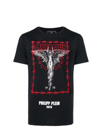 schwarzes bedrucktes T-Shirt mit einem Rundhalsausschnitt von Philipp Plein