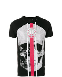 schwarzes bedrucktes T-Shirt mit einem Rundhalsausschnitt von Philipp Plein