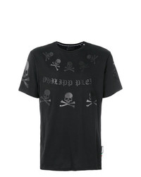 schwarzes bedrucktes T-Shirt mit einem Rundhalsausschnitt von Philipp Plein