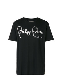 schwarzes bedrucktes T-Shirt mit einem Rundhalsausschnitt von Philipp Plein