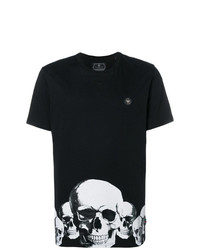 schwarzes bedrucktes T-Shirt mit einem Rundhalsausschnitt von Philipp Plein