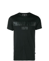 schwarzes bedrucktes T-Shirt mit einem Rundhalsausschnitt von Philipp Plein