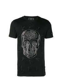 schwarzes bedrucktes T-Shirt mit einem Rundhalsausschnitt von Philipp Plein