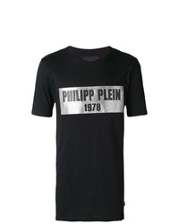 schwarzes bedrucktes T-Shirt mit einem Rundhalsausschnitt von Philipp Plein