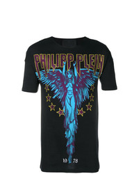 schwarzes bedrucktes T-Shirt mit einem Rundhalsausschnitt von Philipp Plein