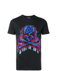 schwarzes bedrucktes T-Shirt mit einem Rundhalsausschnitt von Philipp Plein