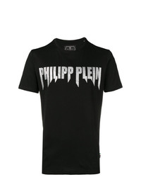 schwarzes bedrucktes T-Shirt mit einem Rundhalsausschnitt von Philipp Plein