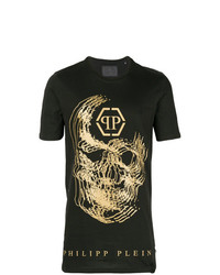 schwarzes bedrucktes T-Shirt mit einem Rundhalsausschnitt von Philipp Plein