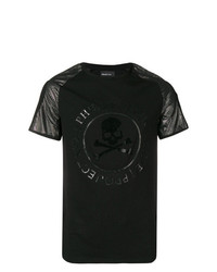 schwarzes bedrucktes T-Shirt mit einem Rundhalsausschnitt von Philipp Plein