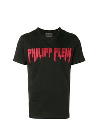 schwarzes bedrucktes T-Shirt mit einem Rundhalsausschnitt von Philipp Plein