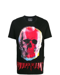 schwarzes bedrucktes T-Shirt mit einem Rundhalsausschnitt von Philipp Plein