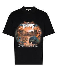 schwarzes bedrucktes T-Shirt mit einem Rundhalsausschnitt von Phipps