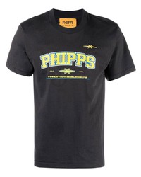 schwarzes bedrucktes T-Shirt mit einem Rundhalsausschnitt von Phipps