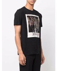 schwarzes bedrucktes T-Shirt mit einem Rundhalsausschnitt von Roberto Cavalli