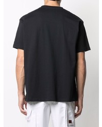 schwarzes bedrucktes T-Shirt mit einem Rundhalsausschnitt von Raf Simons X Fred Perry