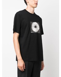 schwarzes bedrucktes T-Shirt mit einem Rundhalsausschnitt von Helmut Lang